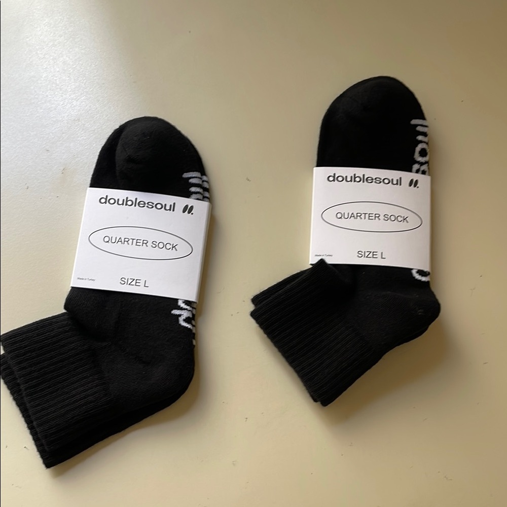 Doublesoul Black Quarter Socks - Size L (2 Pack)